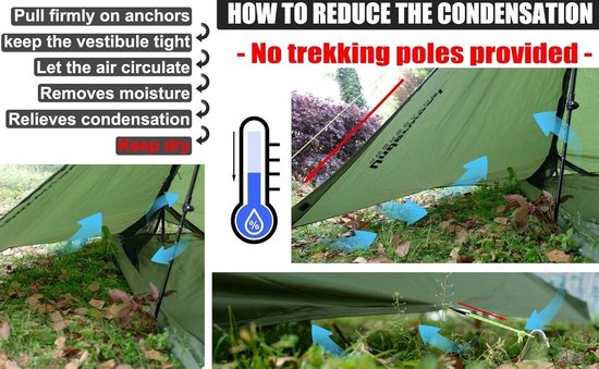 QPFO® Ultralichte Trekkingstoktent - Compacte Waterdichte Tent voor Kamperen en Fietsvakanties — afbeelding 4