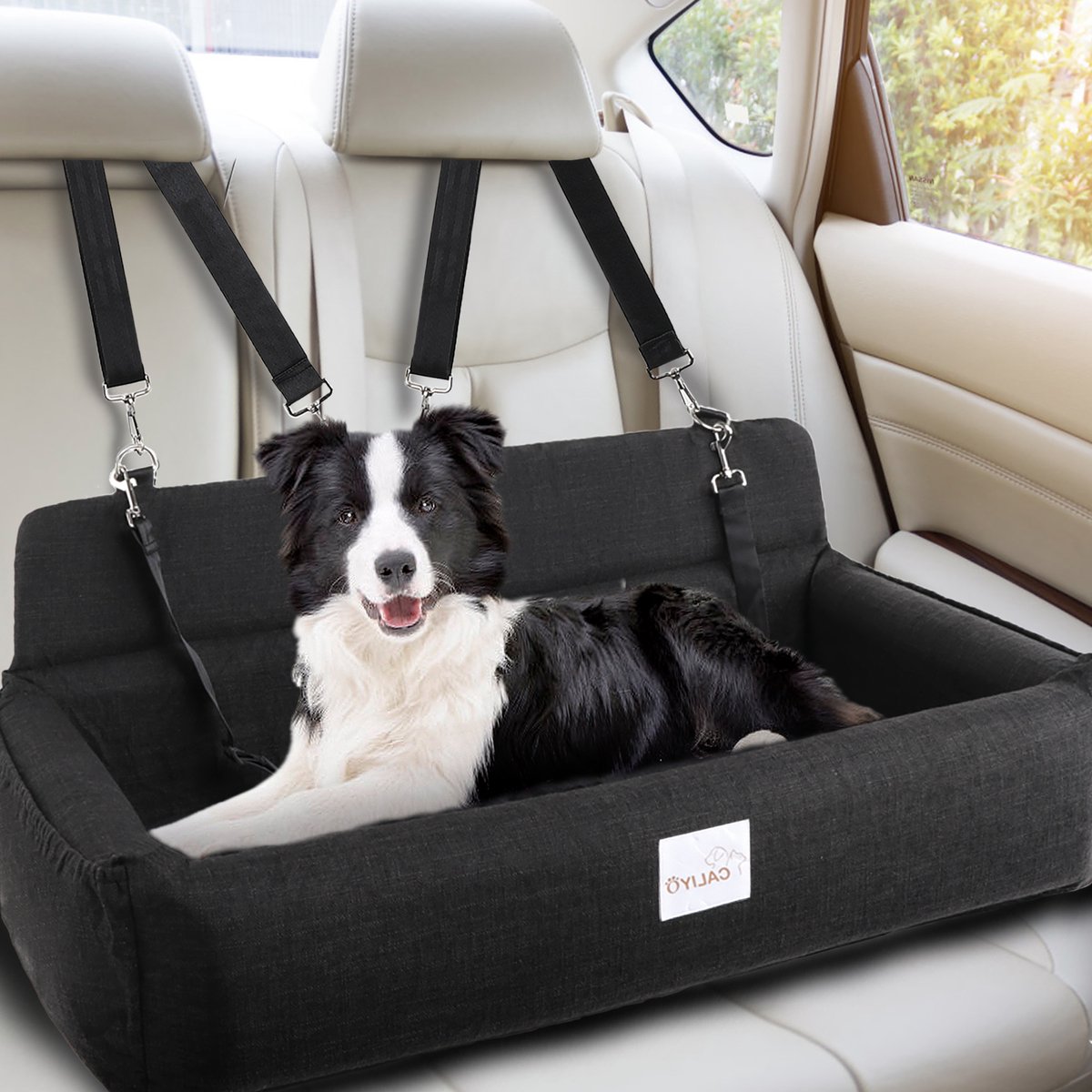CALIYO Hondenmand Auto – 86 x 46 x 17 cm – Groot honden – en kattenbed | Dierenmand Autostoel Hond Hondenkussen – Hond Autogordel – Geschikt voor alle honden en katten