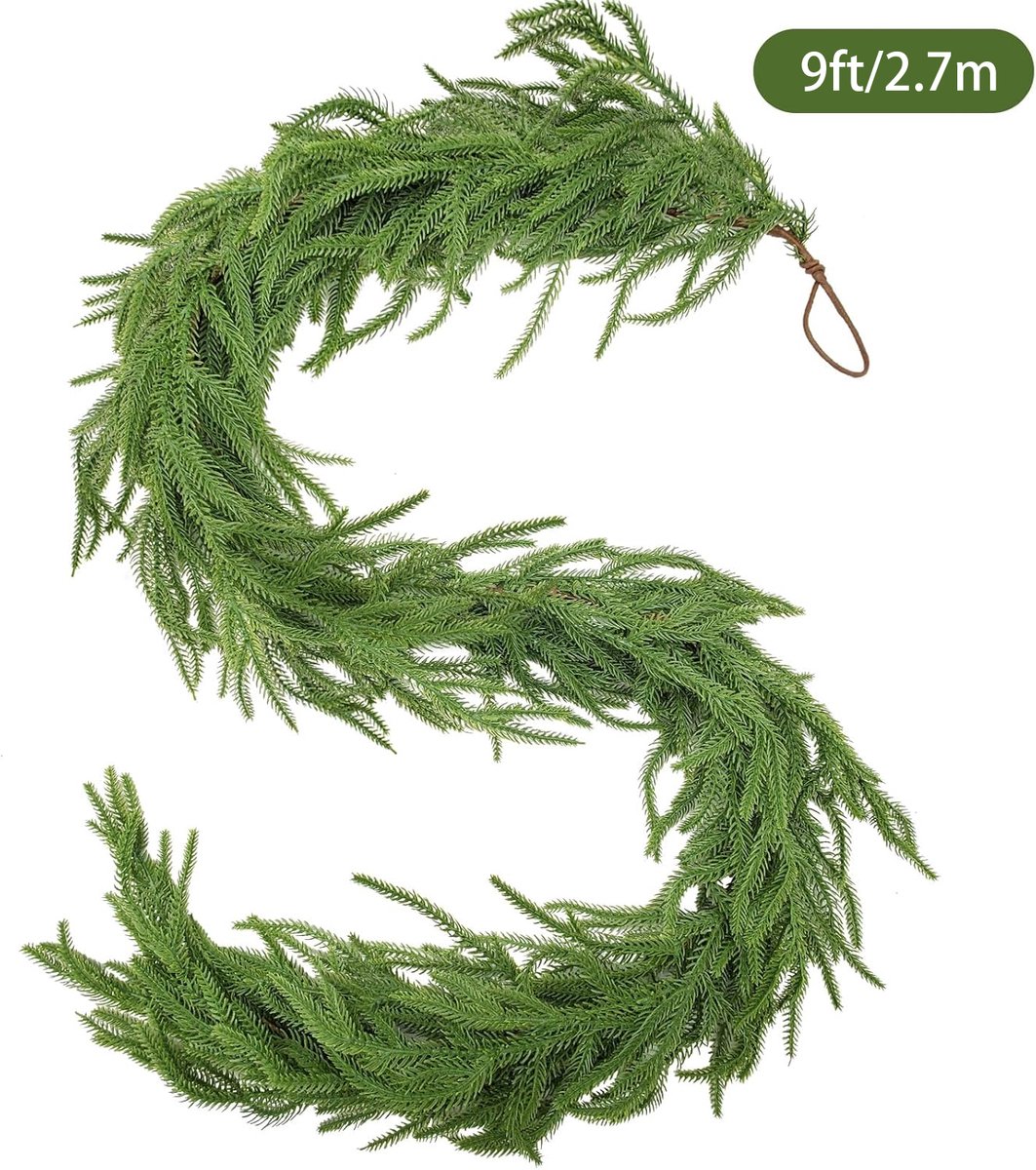 Kunstmatige kerstslinger - 2,7 m - Pine Garland - Kerstslinger - Prelit Kerstslinger - Lange faux groene slinger - Krans - Kerstboom Slinger - Kerstdecoratie - Voor vakantie, open haard, mantel, raam, trap, binnen, buitendecoratie - Groen – foto 5