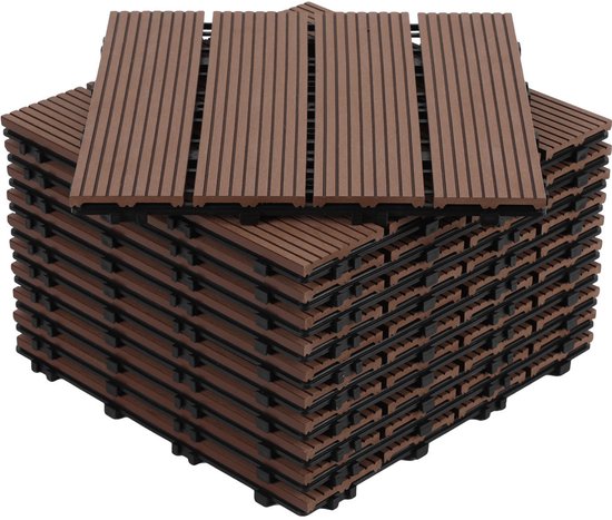 Randaco WPC terrastegels, 30 x 60 cm, set van 30 voor 5 m², houtlook, kunststof tegels, kliktegels, balkontegels met drainage, voor tuin, terras, gemakkelijk te leggen, antraciet