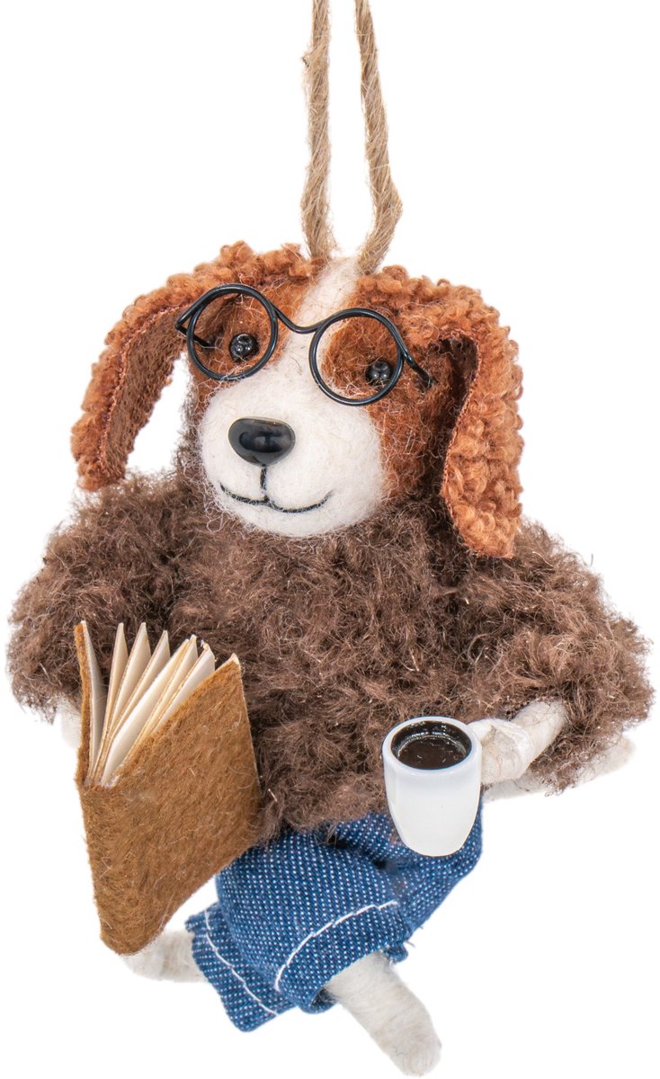 Sass & Belle Relax moment hond vilten kersthanger - Sass & Belle bruin