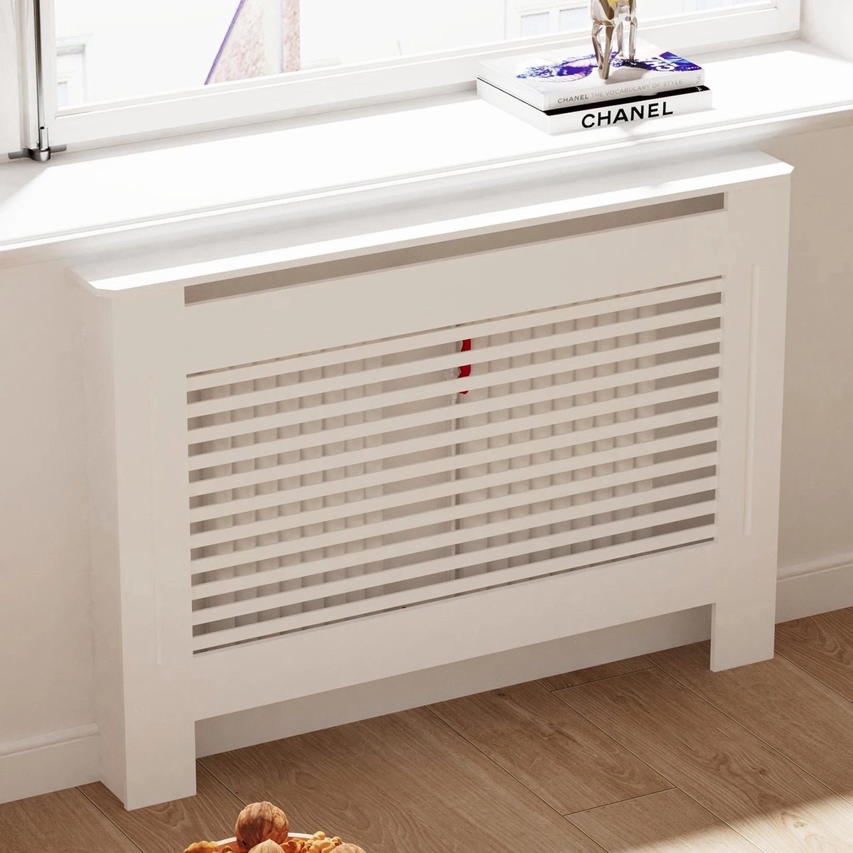 QPFO® Radiator ombouw wit - Radiator afdekking MDF - Radiator bedekking met horizontale latten - 152 x 92 cm