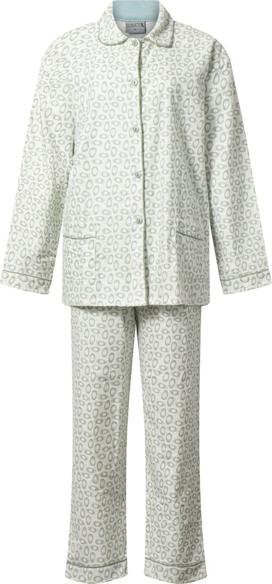 Lunatex - klassieke dames pyjama doorknoop - warm flanel - green egg - maat M
