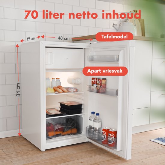 KitchenBrothers Koelkast - 81L - Tafelmodel Koelkast met Vriesvak - Koelvriescombinatie - IJskast - Frigo - Vrijstaand - Wit van KitchenBrothers — afbeelding 4