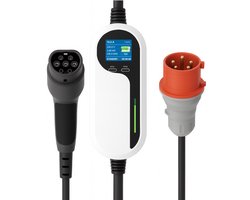 Mobiele Thuislader Type 2 via CEE Krachtstroom – 11KW (6A-16A, 3 Fase) – 10 Meter - Gegoten Stekkers