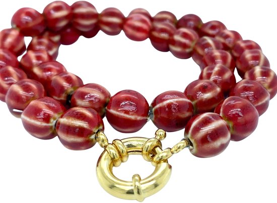 Pat's Jewels Ketting - Ketting Dames - Kralenketting Dames - Keramiek - Handgemaakt - Rood - Boeislot
