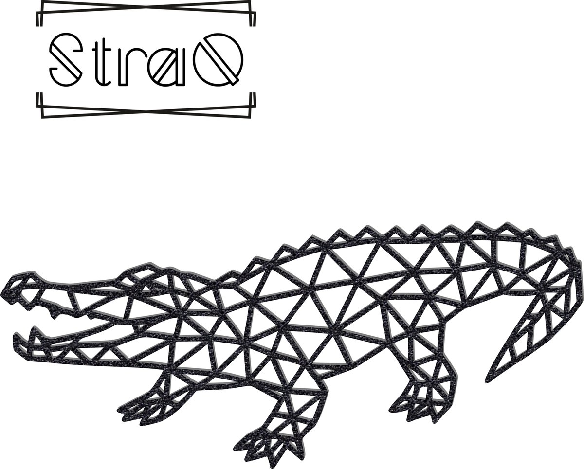 StraQ Zwarte Geometrische Krokodil 24 cm - Dier - Muurdecoratie - Wandversiering - Wanddecoratie - Links