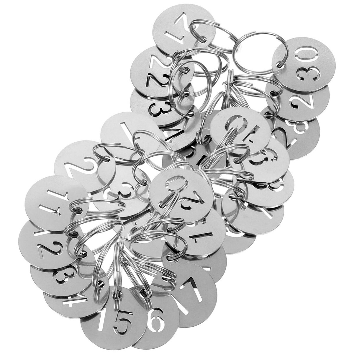 30 Pcs Stainless Steel Number Plate Identification Pendant Number ID Pendant Number Tags 1-30 Key Ring Key Ring Key Chain with Labels Stainless Steel Accessories Metal