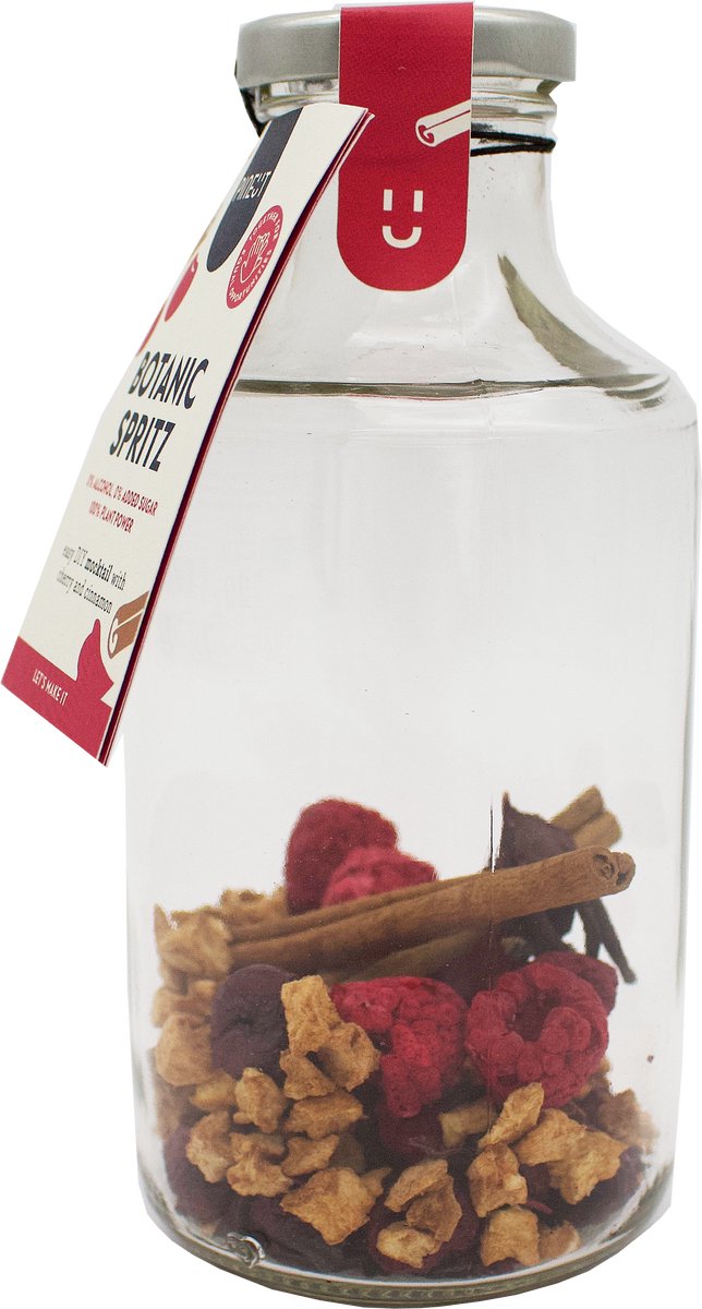 Alcoholvrije Mocktail – Botanic Spritz Cherry Cinnamon – BIO Drank Mix met Kers, Framboos, Hibiscus & Appel – Suikervrij – Pineut