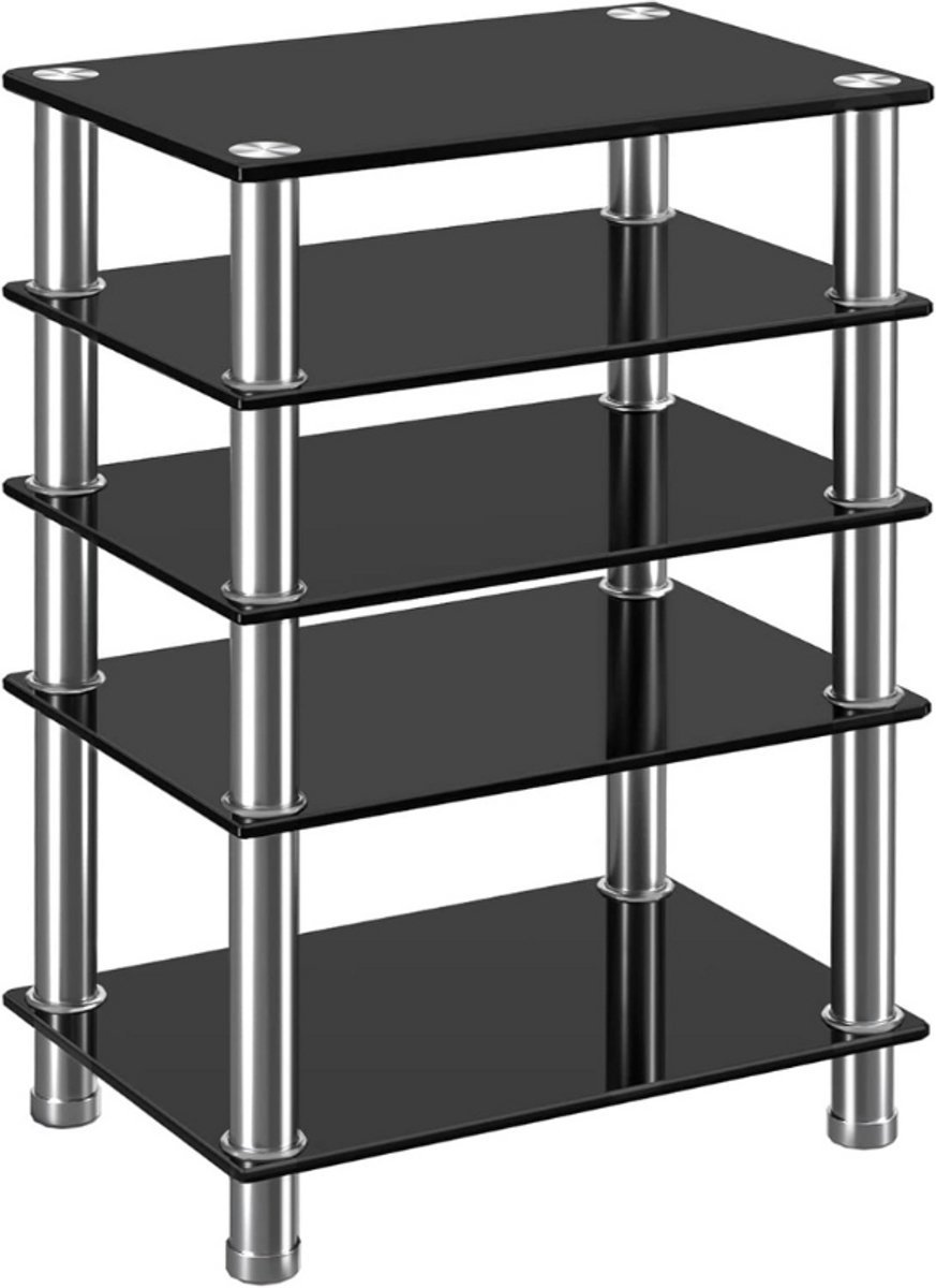 Thuys – Audio Rack Kast – AV Meubel Met 5 Lagen – TV Tafelstandaard – Mediakast Met Gehard Glas Planken