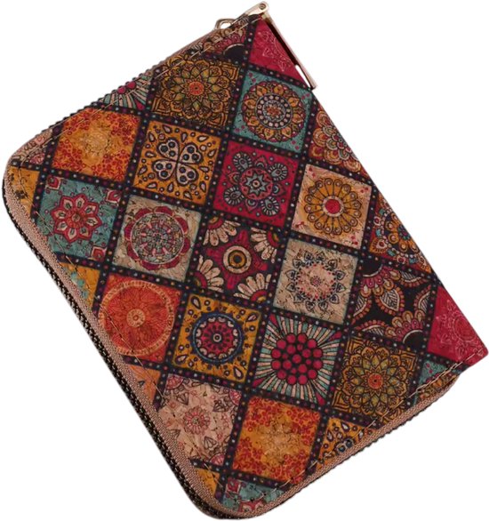 Dames Portemonnee - Portugees Motief - Kurk - Rits - Pasjeshouder - Pasjes - Ritssluiting - 12x10x2,5cm - Klein Tegel Motief