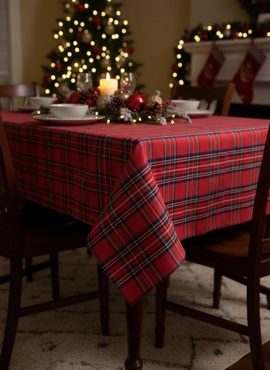 Nappe Windsor rouge 140 x 400 - tartan - noël - carreaux