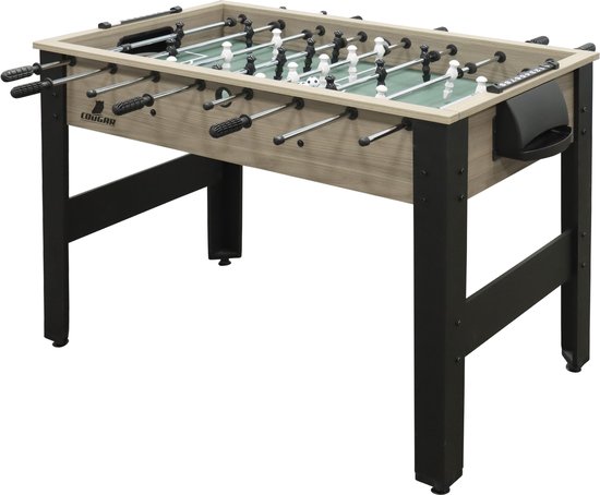 Cougar Spin Kick Voetbaltafel – Eiken/Zwart – Stevige Tafelvoetbaltafel met Scoretellers, Verchroomde Stangen & Balteruggave – Geschikt voor 2 tot 4 spelers