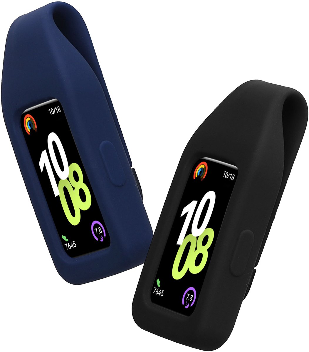 kwmobile 2x Clip Holders Compatible with Huawei Band 10 / 9 / 8 - Clip-On Holder Replacement Set - Black / Dark Blue