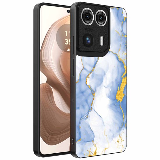 Convient pour Motorola Edge 50 Ultra Étui de téléphone avec impression Bleu Clair Or Marbre - Coque TPU Lightblue Gold Marble Design - Smartphonica convient pour Motorola Edge 50 Ultra