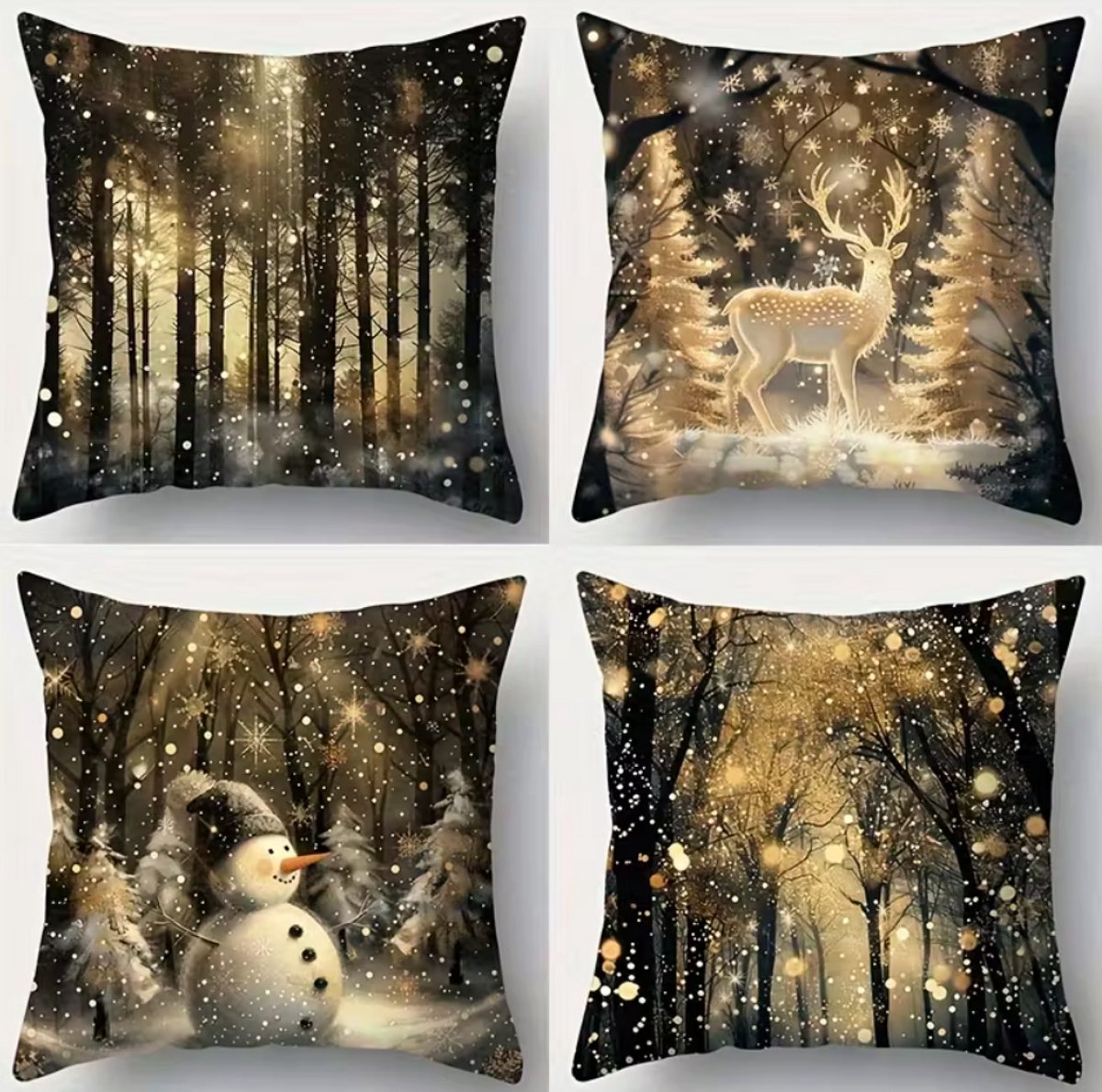 Set van 4 kussenhoezen - 45x45 cm - Kerst - goud zwart