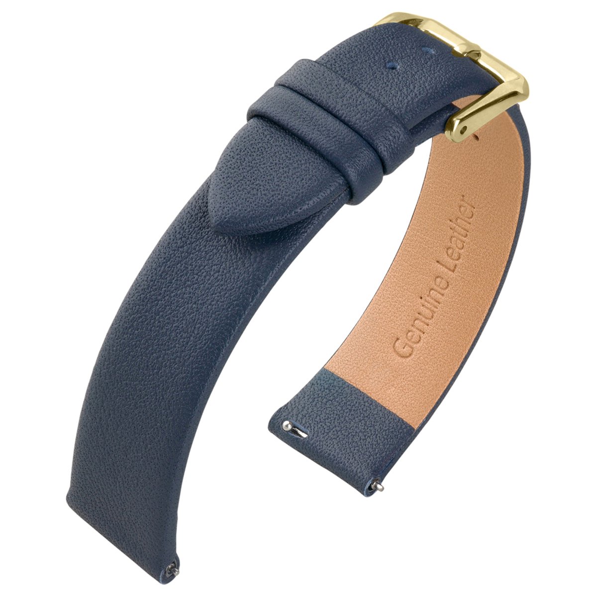 Horlogebandje Soepel Leer - Makkelijk Zelf te Verwisselen - Donkerblauw - Goud Stalen Gesp - 18mm