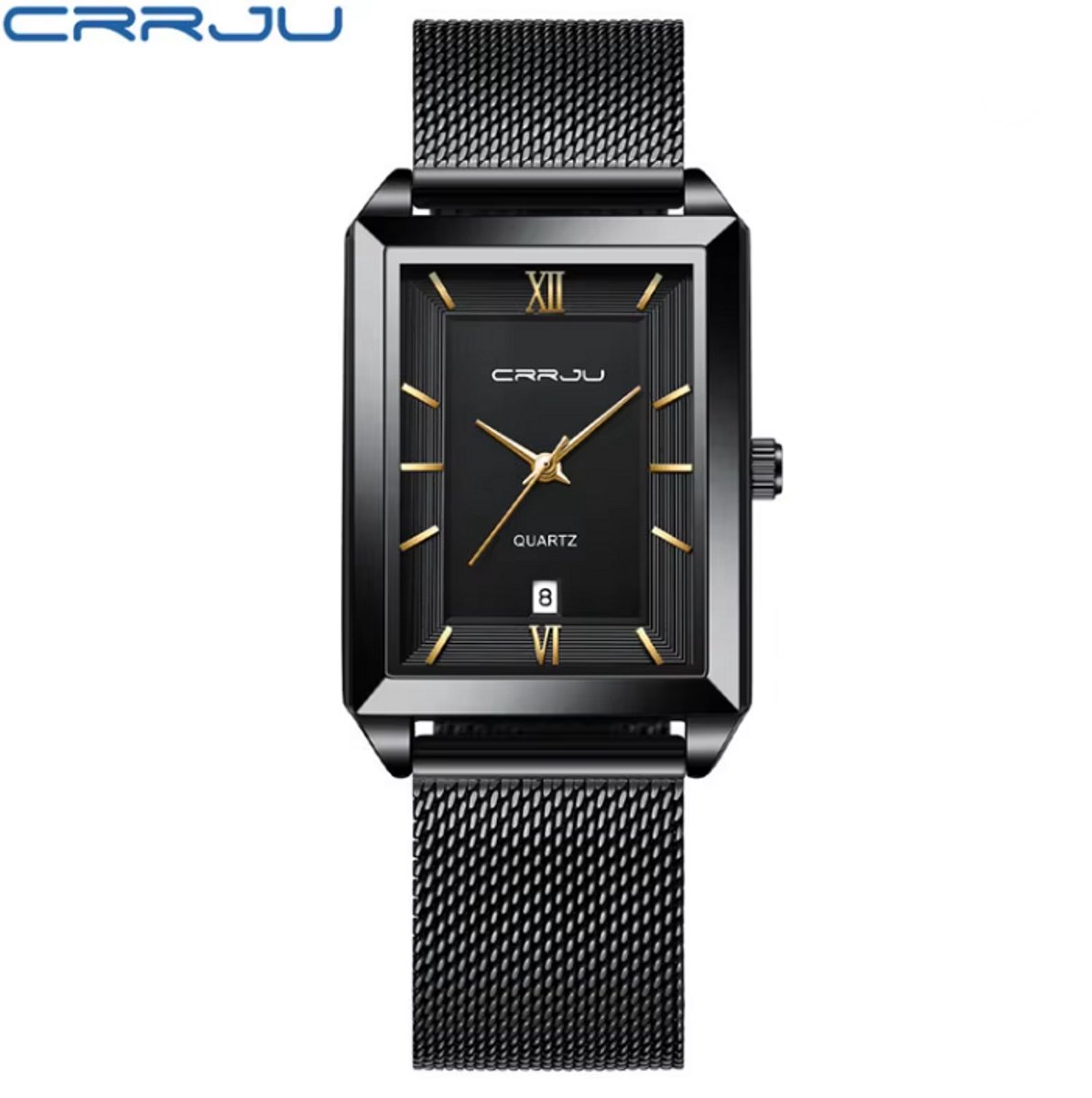 CRRJU Horloge 2197 - Zwart met Goudkleurige Details - Heren - Quartz - 40 mm - Vierkante Kast - Roestvrijstalen Band - Chronograaf - Waterbestendig - Luxe Elegant