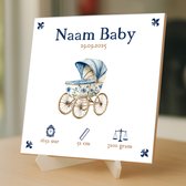 Gepersonaliseerde Baby Tegeltje – Met Naam, Geboortedatum, Gewicht, Lengte en Tijd – Blauw Kinderwagen
