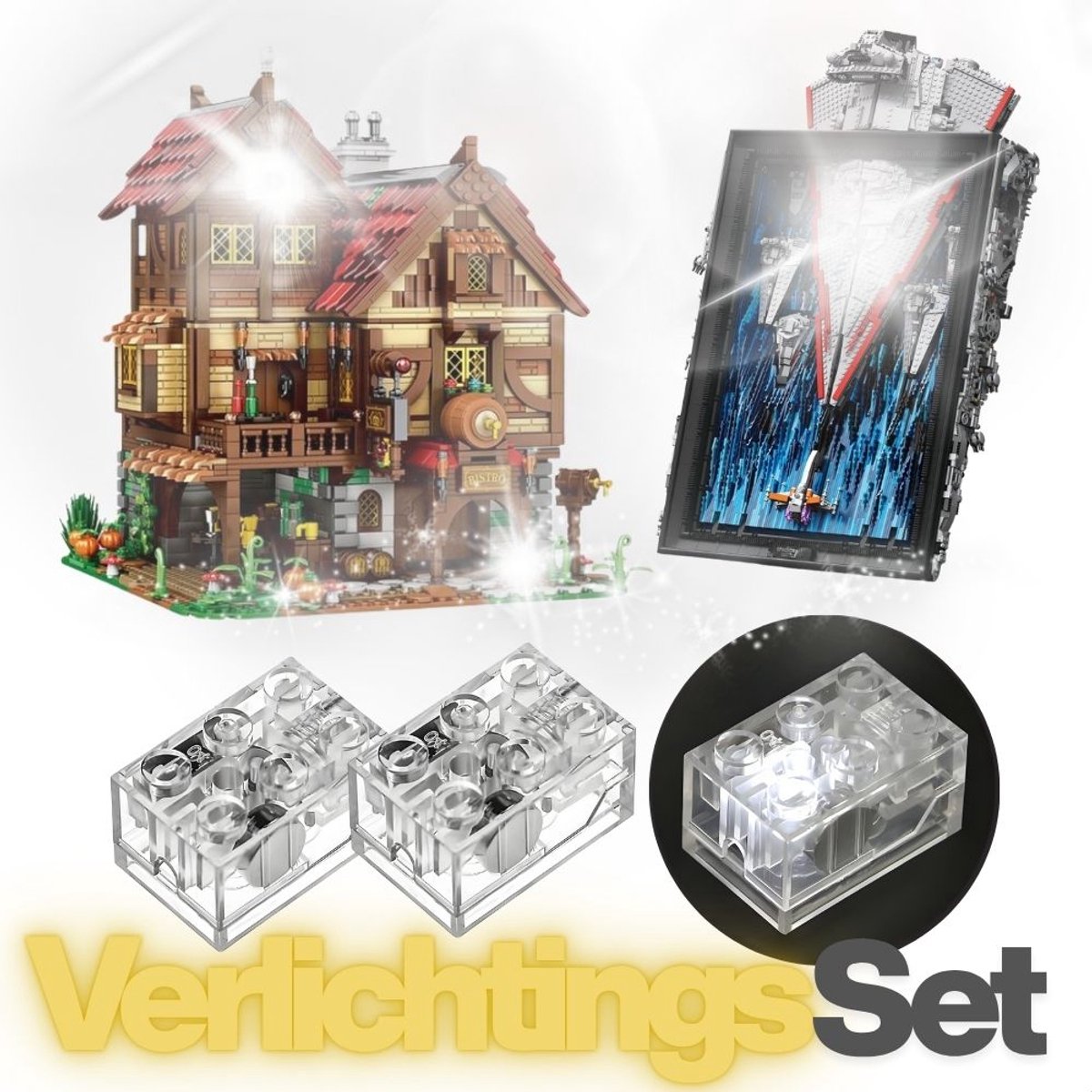 Xainy SR04 I/O Switch Verlichtingsset rechthoek | Geschikt voor bekende merken o.a. Reobrix Pantasy | Speelgoed verlichting voor bouwpakketten of modelbouw | Bouwblokken lampjes op batterijen geschikt voor kinderen & volwassenen | My bricks light