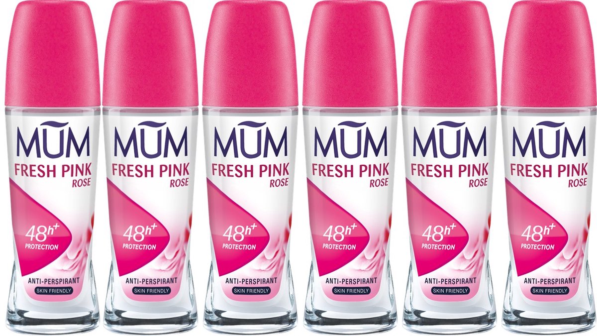 Mum | 6 x deoroller Fresh Pink Rose | 0% alcohol | anti perspirant | 6 x 50 ml