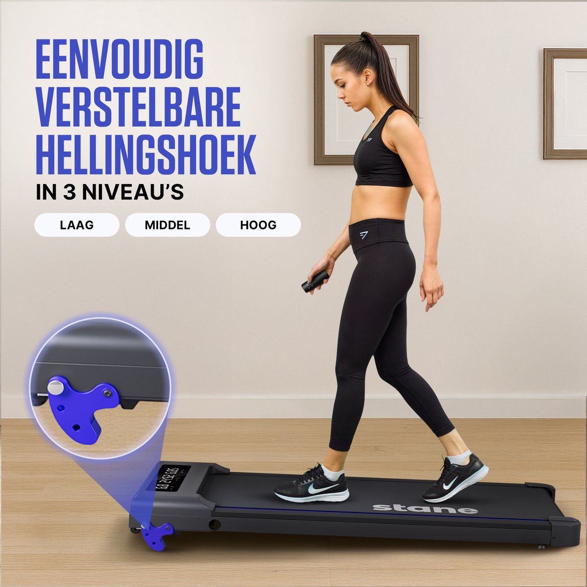 Afbeelding 2 van Loopband Inklapbaar en Electrisch Voordeelbundel - Opvouwbare Loopband met 6% Hellingfunctie - Walkingpad voor Fitness of tijdens Thuis Werk - Stane