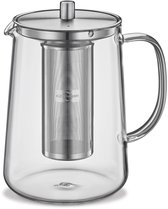 Theepot glas 1,5 liter met deksel van bamboe - filter in de uitloop - voor warme en