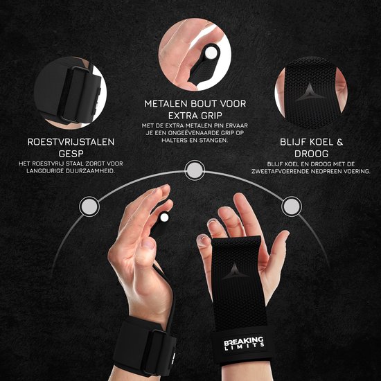 Breaking Limits Power Grips - Sangles de levage - Crochets de levage - Sangles de levage - Sangles de levage - Poignées de levage - Fitness, Crossfit & Musculation - 2 pièces - Zwart
