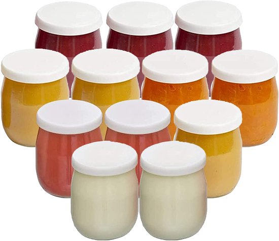 Glass Yogurt Pots - Waterproof Lids - Microwave & Oven Safe 12 Stuks - Voor Yoghurtmakers Enigwit