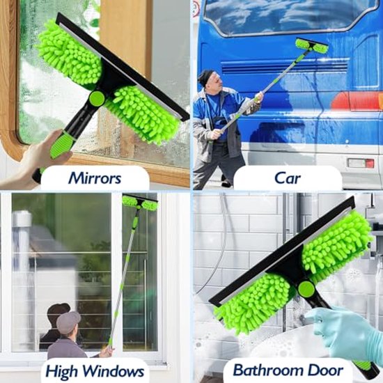 2-in-1 Raamreinigingsapparatuur, Professionele Raamwisser met telescopisch 210 cm handvat, Uitschuifbare Raamwisser Reinigingsapparatuur, voor Douche Glazen Deur, Autoruit, Raam, Tegel