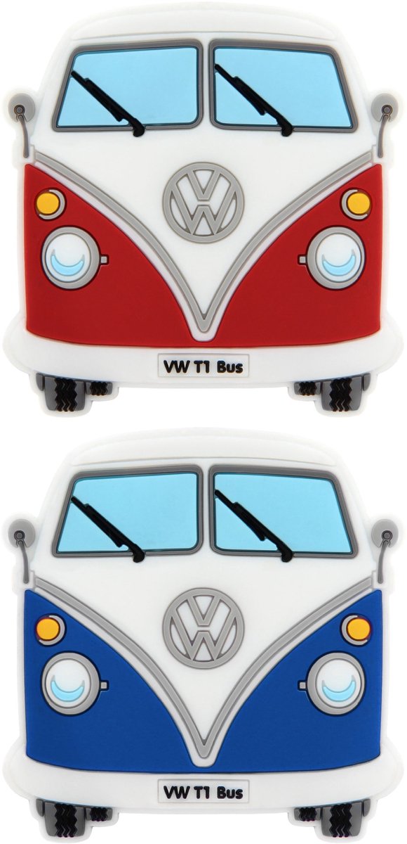 BRISA VW Collection - Volkswagen T1 Bulli Bus rubberen magneet - voorkant, koelkastmagneet, magneten voor koelkast, magneetbord, whiteboard, pinbord (set van 2, blauw & rood)