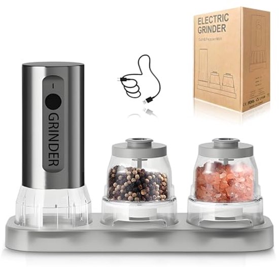 Sangcon Mini elektrische zout- en pepermolenset, draagbare USB