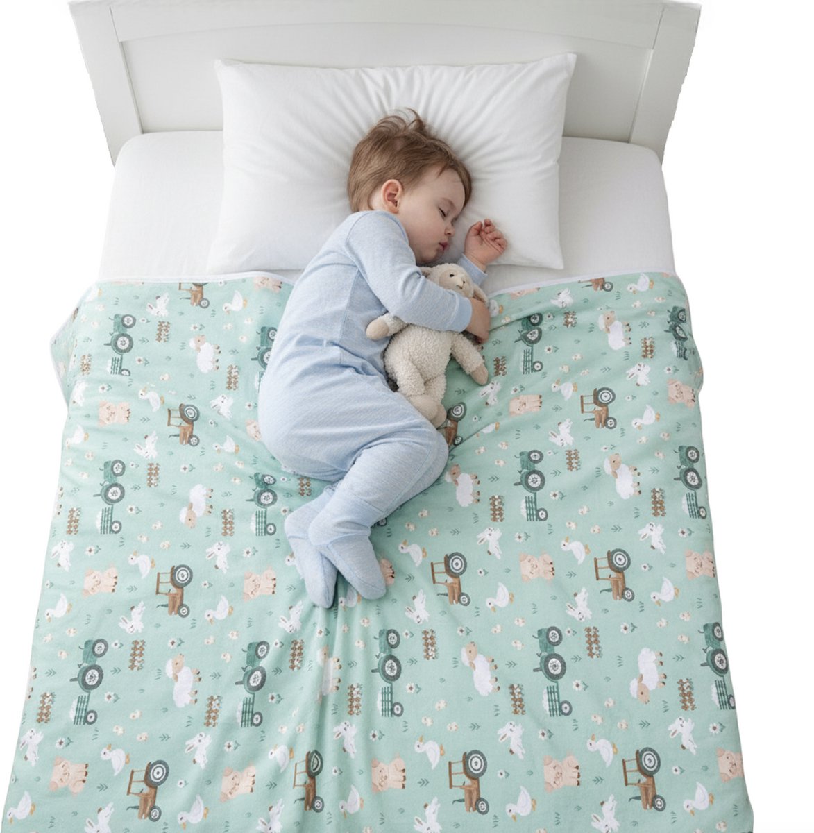 Tiny Tulip Wasbare Onderlegger Waterdichte Matrasbeschermer & Speelmat – 145 × 90 cm - Little Farmer – Tiny Tulip - Babyshower Peuters Baby Wieg Buggy Bed Hondenmand Hondenbench Hondenkussen – Bedonderlegger Verschoonmatje Zindelijkheidstraining Incontinentie groen