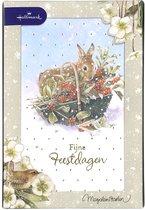 tin - 20 Kerstkaarten - Konijn & mand - Goudfolie - Kerst - Nieuwjaar - 12,5 x 18 cm