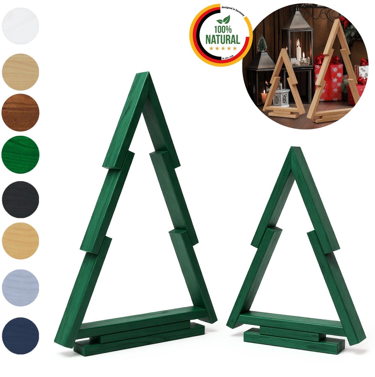 Floranica Sapin de Noël en Bois Lot de 2 Vert Arbres en Bois de Pin Décoration de Noël Alternative Ornements de Sapin