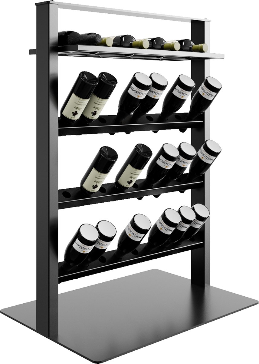 MetaloPro Wijnrek Piemont – Zwart Metalen Flessenrek Voor 36 Wijnflessen, Robuust Design, Wijnstandaard Voor Keuken, Kelder Of Bar – 110x80x60cm