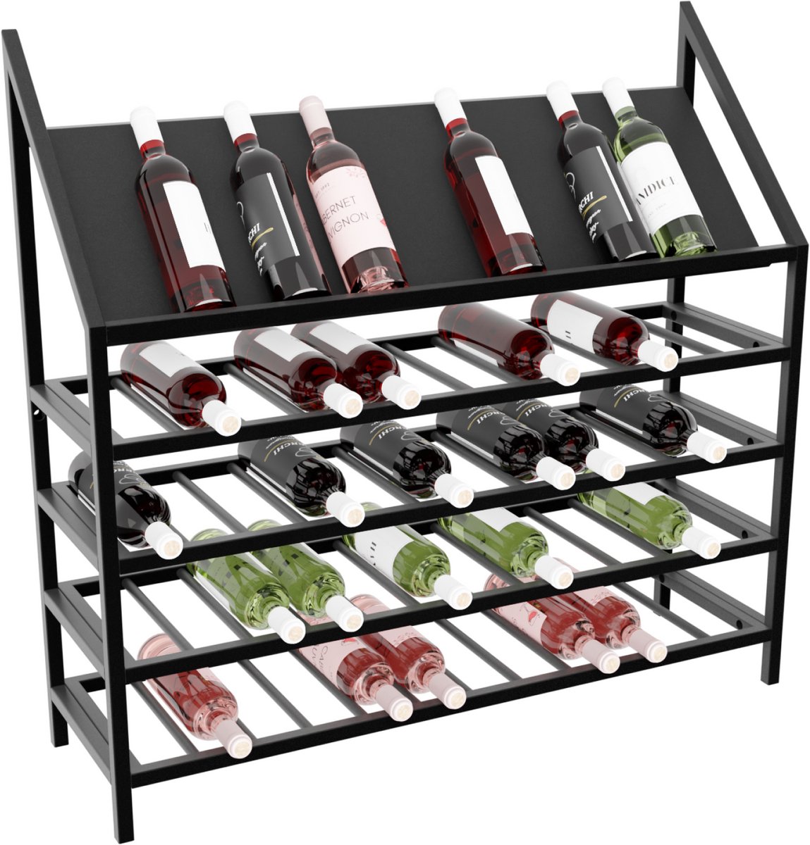 MetaloPro Wijnrek Napa – Zwart Metalen Flessenrek Voor 60 Wijnflessen, Robuust Design, Ideaal Voor Keuken, Kelder Of Bar – 95×100×30cm