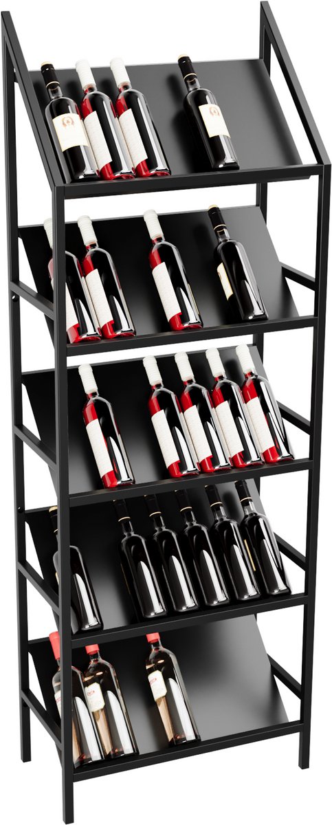 MetaloPro Wijnrek Bordeaux – Zwart Metalen Flessenrek Voor 35 Wijnflessen, Robuust Design, Ideaal Voor Keuken, Kelder Of Bar – 170x60x30cm