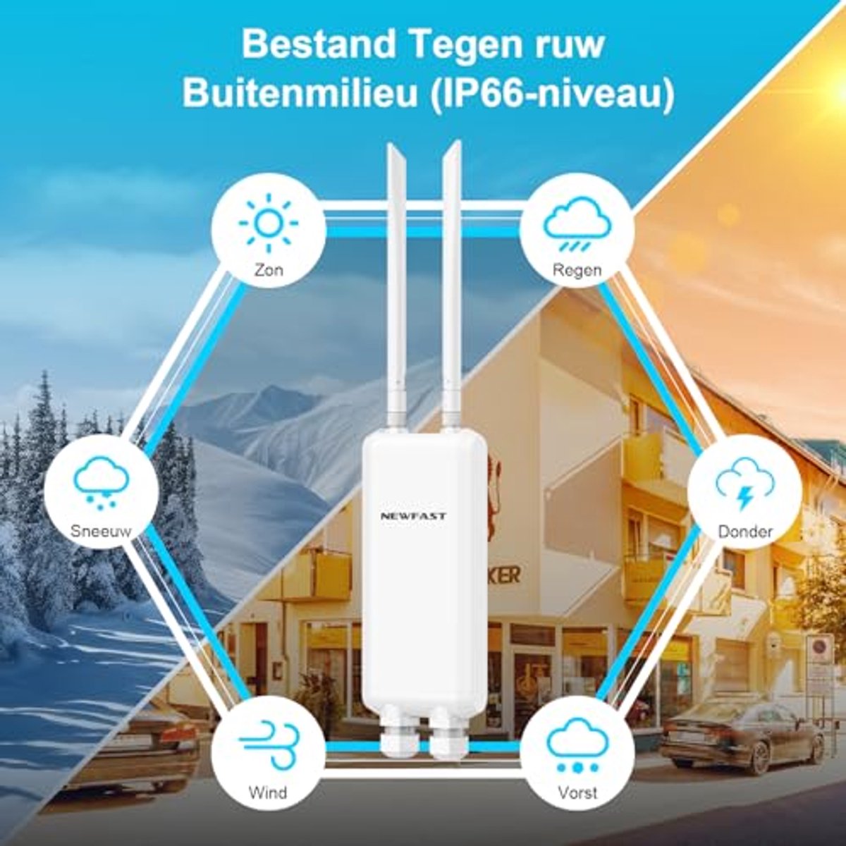 Outdoor WLAN Repeater 1200Mbps Access Point met Dual Band 5GHz/2,4GHz - WiFi Extender met 48V PoE en 3 Gigabit Ethernet Poorten