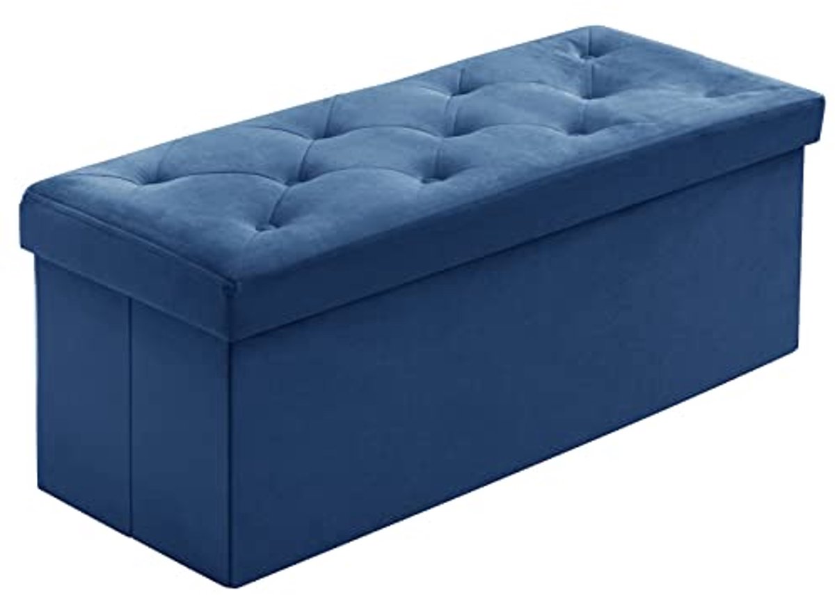 Opvouwbare Zitbank met Opbergruimte - Fluwelen Poef voor Woonkamer, Slaapkamer, Hal - Blauw 110 x 40 x 40 cm