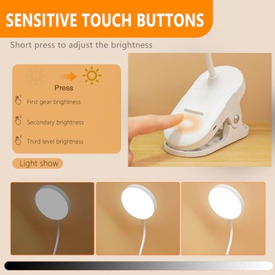 Leeslamp Bed met Oogbescherming en Dimbare LED Licht - Bureaulamp met 360 Graden Zwanenhals en USB Oplaadbaar van Merkloos — afbeelding 2