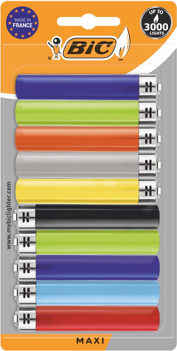 BIC J26 Maxi - Aanstekers - Vuursteen Flint - Diverse kleuren - Aansteker - Kindveilig - 10 Stuks