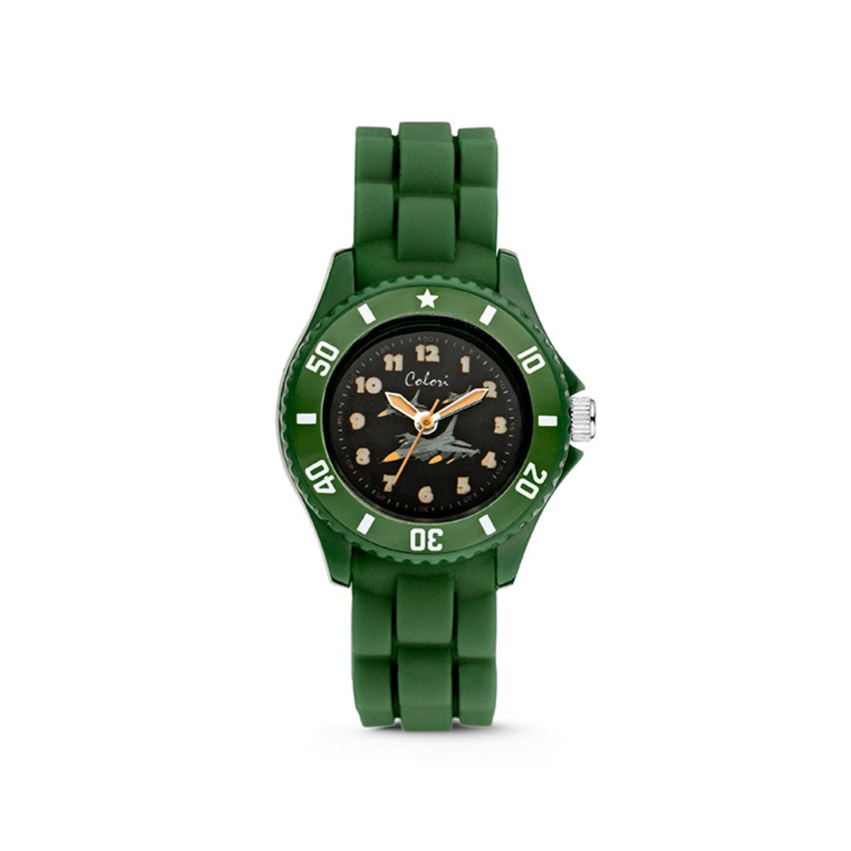 Colori Kidz 5-CLK059 Kinderhorloge met Vliegtuig - Siliconen Band - Ø 30 mm - 20 mm Wijzerplaat - Groen