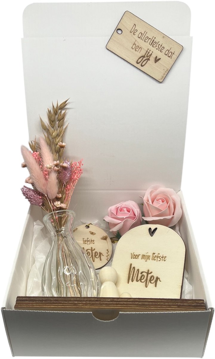 Geschenkbox liefste METER | roze | mini - vaasje en sleutelhanger | liefste meter | meter 