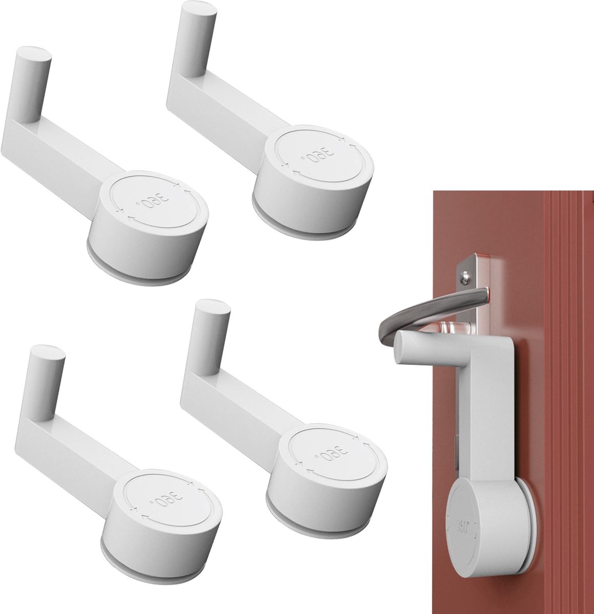 Image of 4 stuks - Kinderslot voor deurklink - Kinderveilig deurslot - Houdt de baby veilig - Voorkomt dat huisdieren de deur openen - Druk-om-te-draaien bediening - Kinderveilige handgreepstop voor badkamers, entrees, slaapkamers, huurwoningen, appartementen