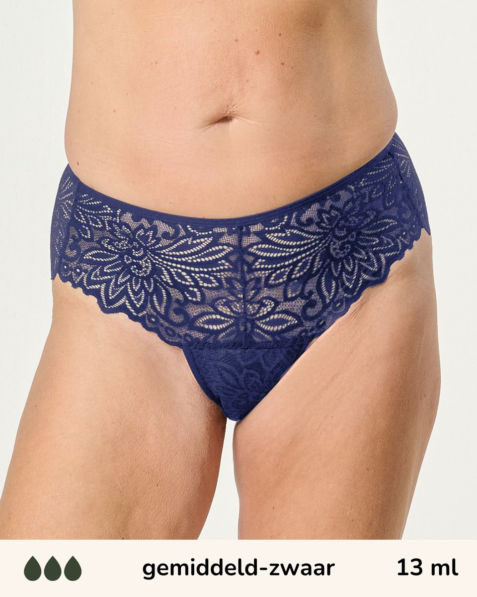 Moodies incontinentie ondergoed - Hipster lace - gemiddeld-zwaar kruisje - maat M - navy