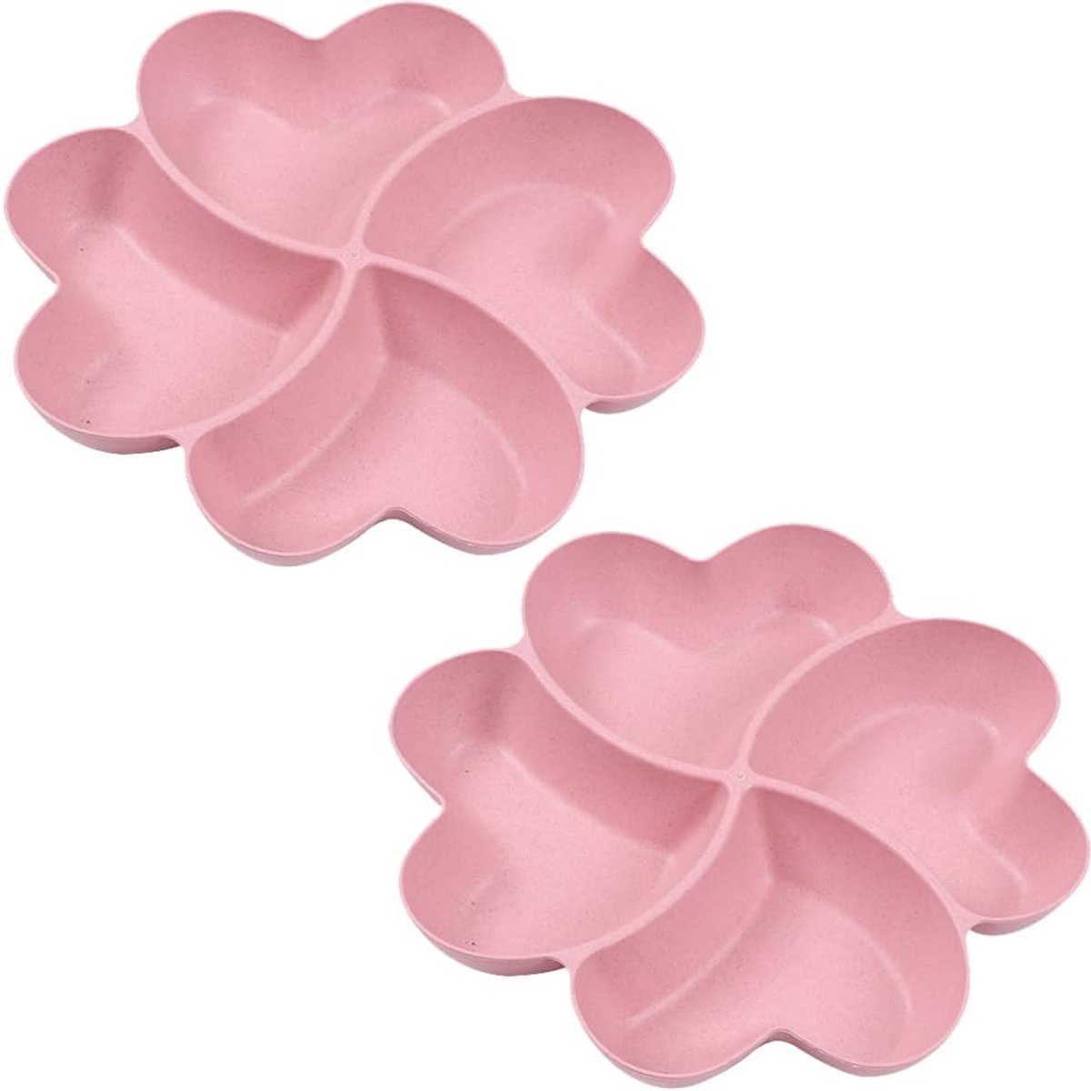 Daity Set van 2 - Serveerschaal - verdeelde schaal - dessertschaal - herbruikbare plastic snackschaal - ronde sausschaal met 4 vakken voor chips - groenten - snoep - noten - fruit en dips (roze，21.5cm)