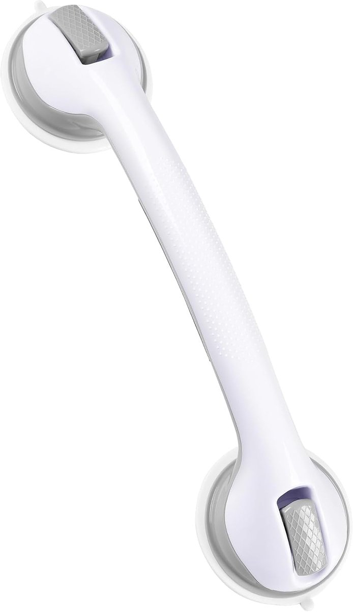 Douchebeugel voor in de badkamer, 40 cm stevige zuignap voor de douche, verwijderbare waterdichte badbeugel, grijs en wit, voor ouderen en zwangere vrouwen