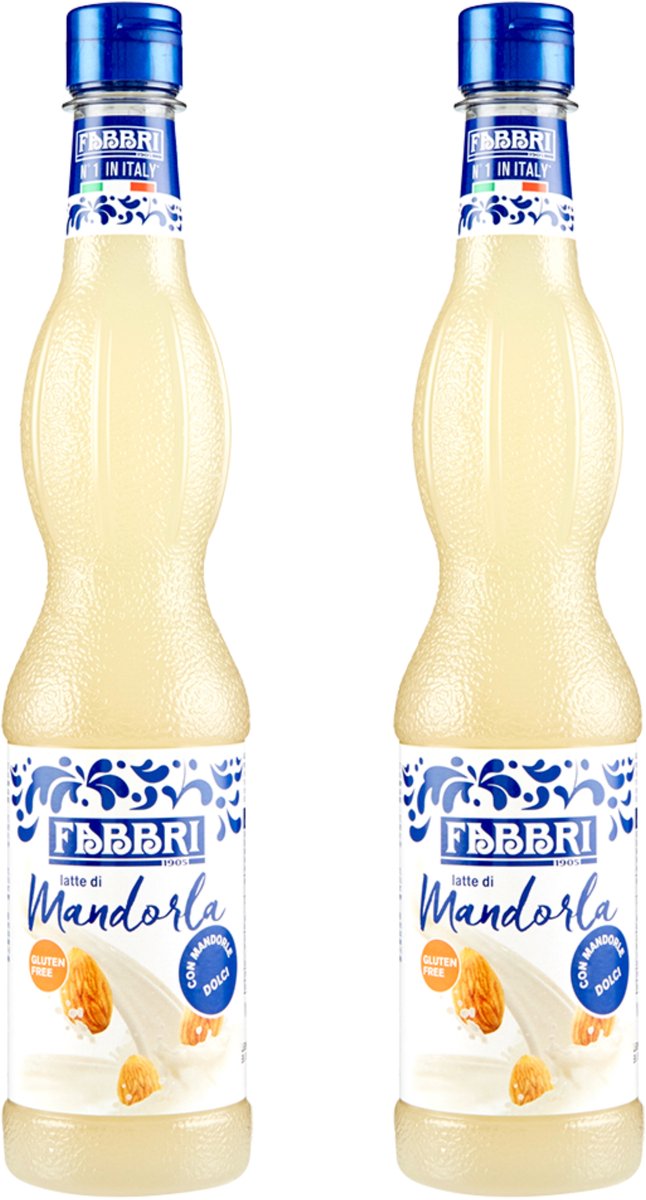 Set van 2 - Fabbri 1905 - Sciroppo Latte di Mandorla 560ml | Glutenvrij | ideaal voor koffie, gebak, slushies, drankjes| fles met hersluitbare dop