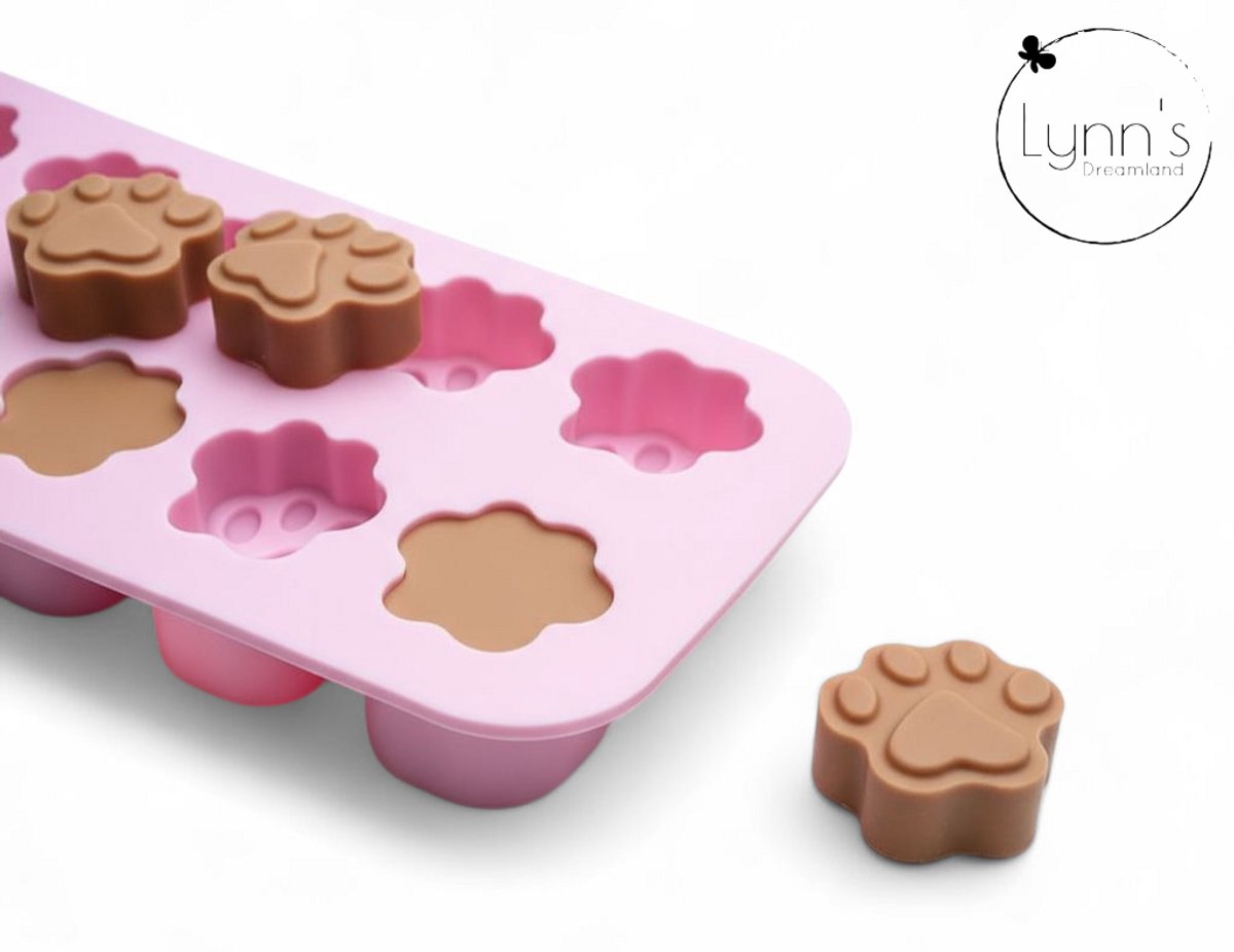 Lynn's siliconen bakvorm - Pootjes - 10 holtes - Kat of Hond thema - Hondenkoekjes taart gebak snoep pudding chocolade ijsblokjes zeep kaars epoxy etc.